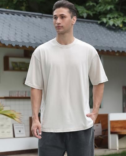 Men's Oversized Cotton T-Shirts Loose Fit Vintage Washed Tee Unisex Short Sleeve Casual Shirts Tops