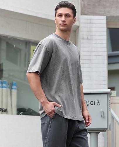 Men's Oversized Cotton T-Shirts Loose Fit Vintage Washed Tee Unisex Short Sleeve Casual Shirts Tops