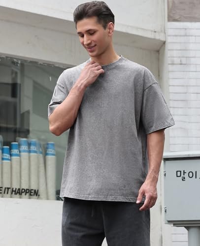 Men's Oversized Cotton T-Shirts Loose Fit Vintage Washed Tee Unisex Short Sleeve Casual Shirts Tops